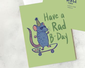Rad Rat Birthday Skater Greeting Card 