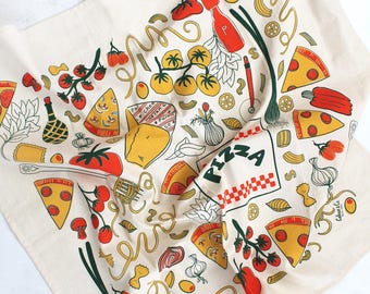 Italian For Dinner Screen Printed Tea Towel - Pasta Print - Pizza