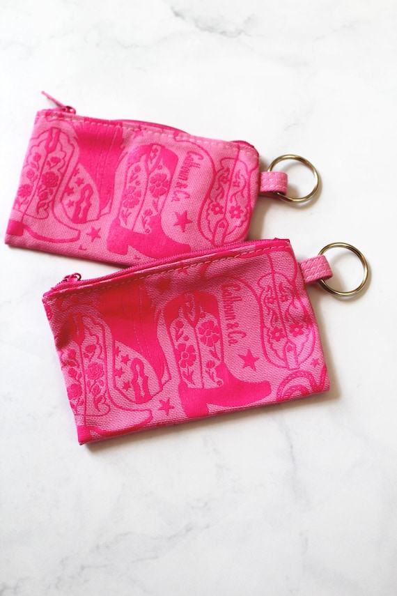 Pink Cowgirl Boot Zipper Pouch: Western Coin Purse with Key Ring