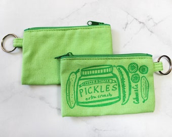 Pickles Screen Printed Zipper Card Pouch with Key Ring - Pickles Coin Pouch - Pickles Coin Purse - Pickles Keychain - Pickles Zipper Wallet