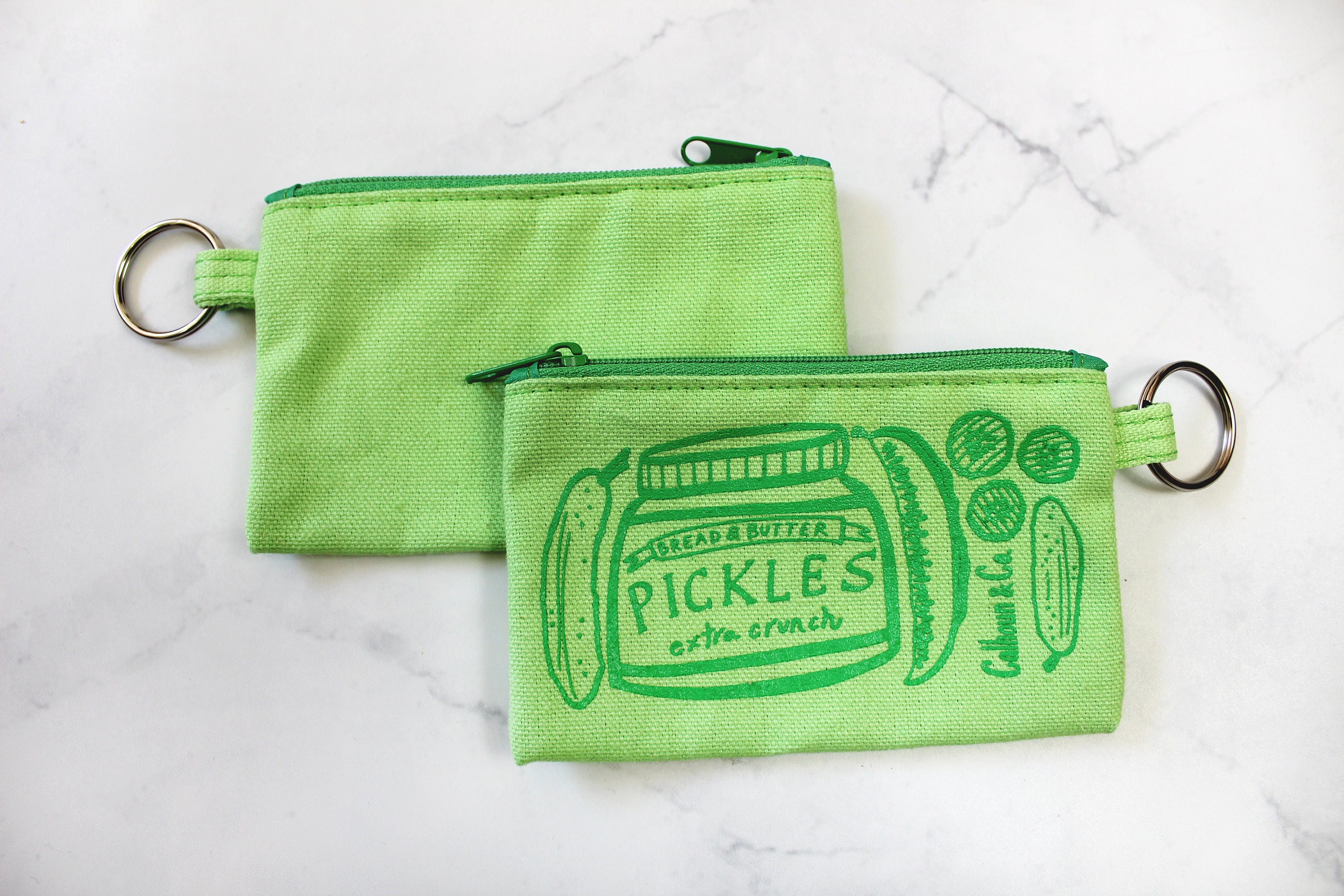 Pickles Screen Printed Zipper Pouch: Cotton Coin Purse With Key