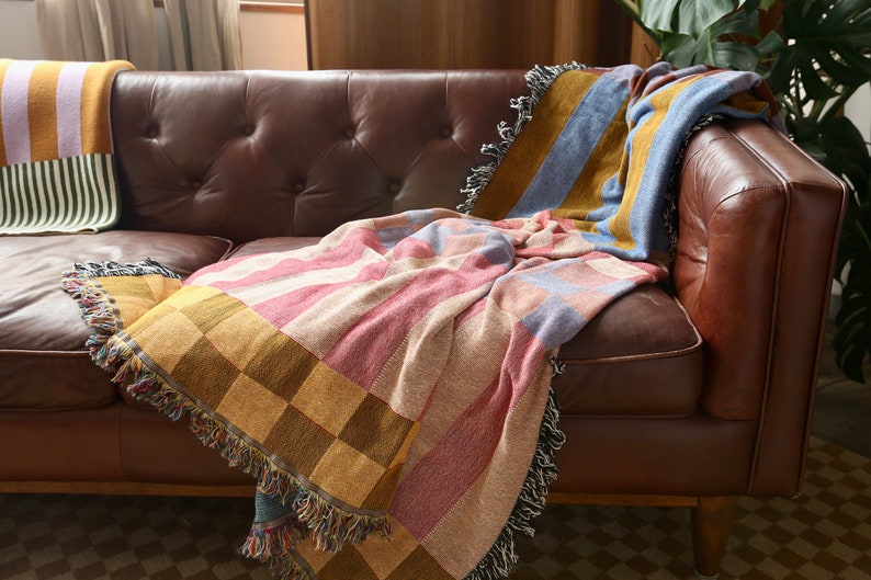 Checkered Stripe Checkerboard Tapestry Blanket in Fort Tilden image 4