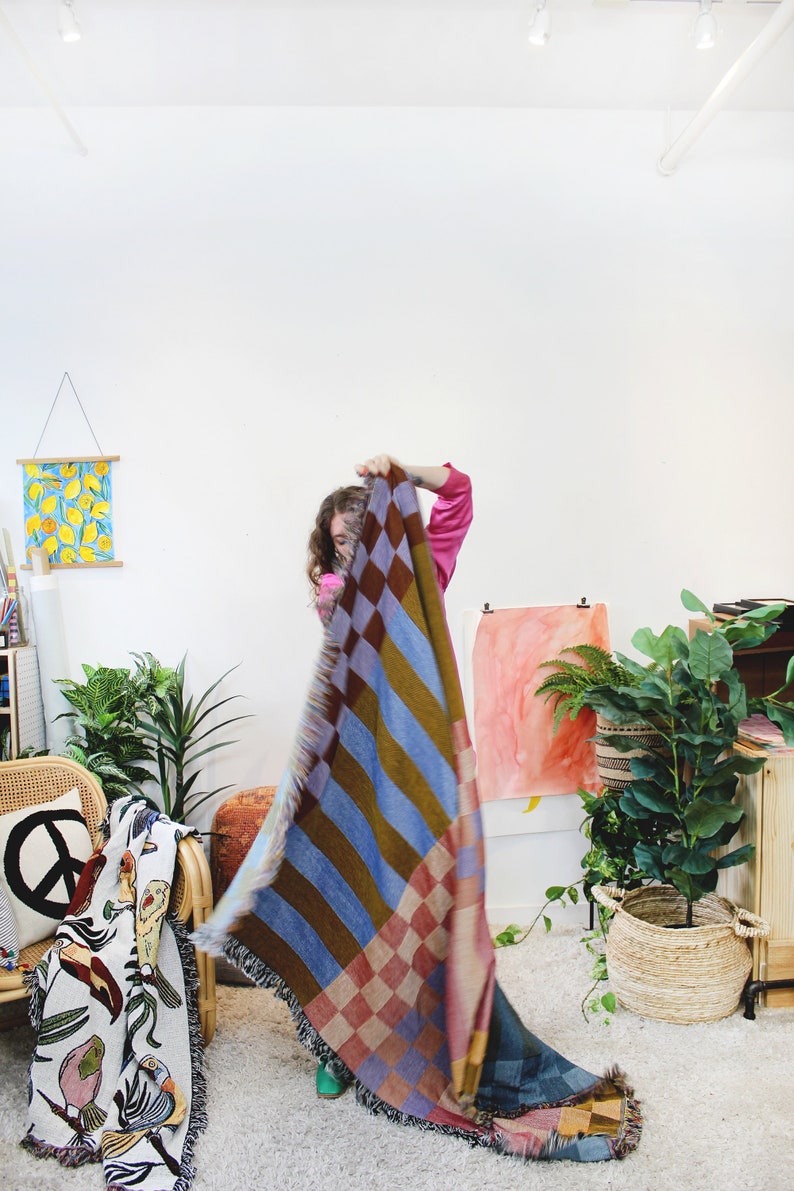 Checkered Stripe Checkerboard Tapestry Blanket in Fort Tilden image 7