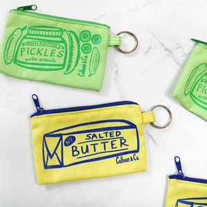 Butter Screen Printed Zipper Card Pouch with Key Ring Butter Coin Pouch Butter Coin Purse Butter Keychain Butter Zipper Wallet zdjęcie 2