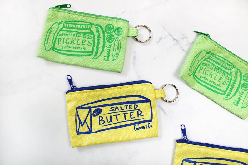 Butter Screen Printed Zipper Card Pouch with Key Ring Butter Coin Pouch Butter Coin Purse Butter Keychain Butter Zipper Wallet zdjęcie 2