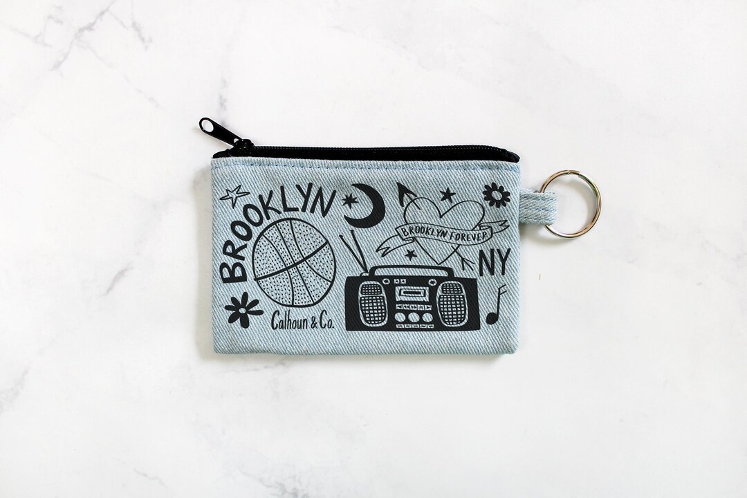 Brooklyn Screen Printed Zipper Card Pouch With Key Ring Brooklyn Coin