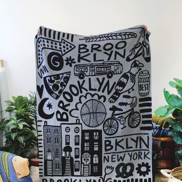 Brooklyn - New York Knit Throw Blanket in L Train - Classic Decor - Cozy Gifts - New York City Print - Black Grey - Brooklyn Print