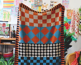 Diamond Checkerboard Pattern Mix & Match Knit Throw Blanket in Puppy And A Truck