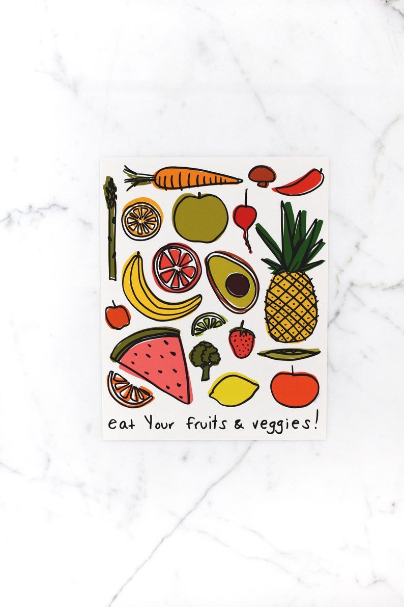 Eat Your Fruits and Veggies Art Print Digital Download Printable Artwork Fruit Digital Illustration House Warming Digital Artwork image 3