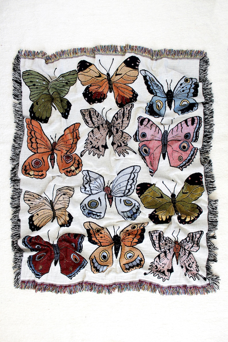 Butterfly and Moth Multicolor Tapestry Blanket Cotton Etsy