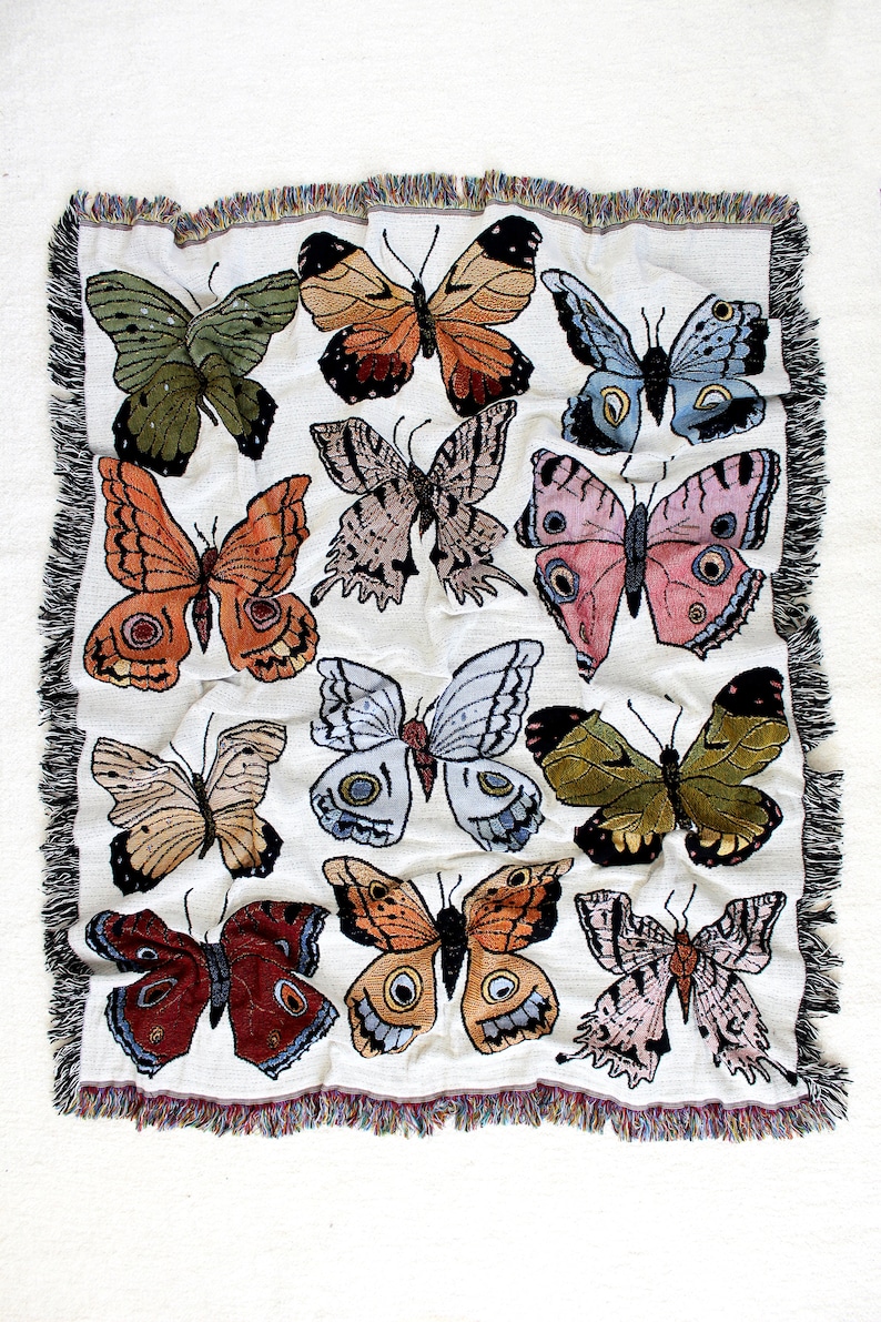 Butterfly and Moth Multi-Color Tapestry Blanket Cotton Throws Housewarming Gift Bohemian Colorful Home Decor image 4