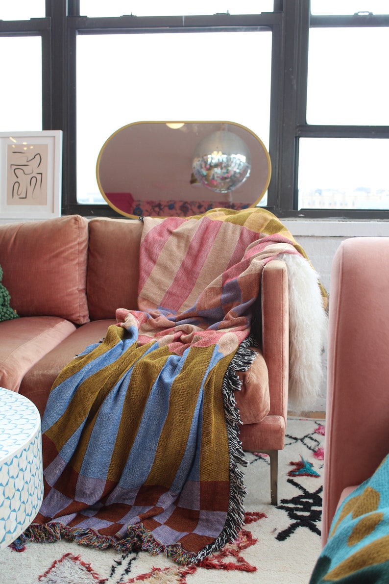 Checkered Stripe Checkerboard Tapestry Blanket in Fort Tilden image 8