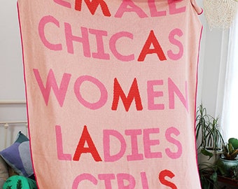 Mamas Pink Blanket - Ladies Girls Chicas Women - Fucsia y Blush Knit Throw - Decoración - Mejor Regalo de Amigo - Girl Power - Empoderamiento Femenino