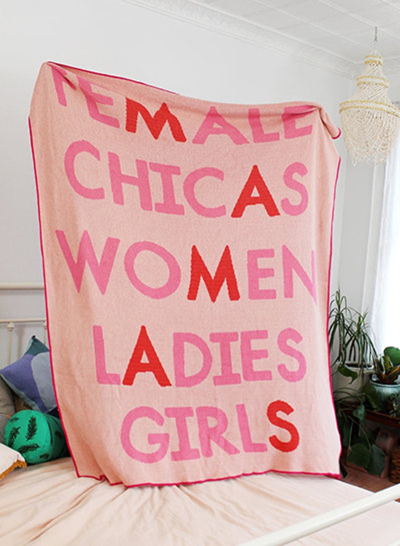 Mamas Pink Blanket Ladies Girls Chicas Women Fuchsia and Blush Knit Throw Decor Best Friend Gift Girl Power Female Empowerment image 1