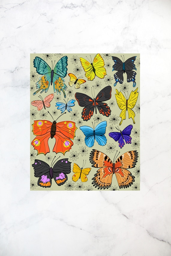 Butterfly Art Print - Floral Artwork for Kitchen - House Warming Gift - 8 x 10 Artwork - Kitchen Decor