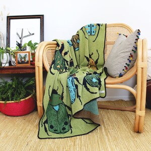 Beetle Knit Throw Blanket in Green Summer Field Boho image 3