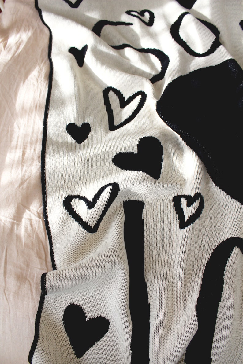 So Very Loved Knit Blanket Classic Black and White Throw Etsy