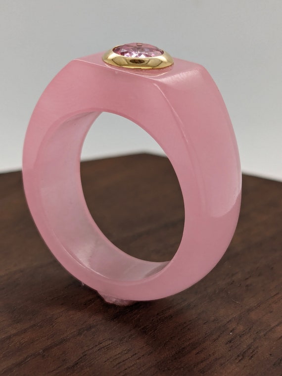 14k Yellow Gold Pink Ice Pink Jade sz 10 - image 3