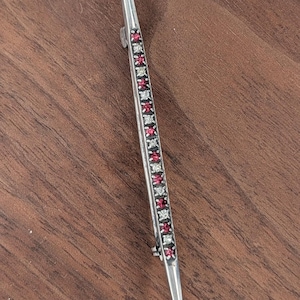 Vintage Ruby Red and Clear Stone Bar Pin