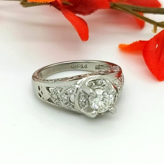 Vintage Platinum Diamond Filagree Engagement Ring - image 1