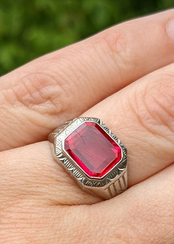 Vintage Hand Engraved Ruby Signet Ring