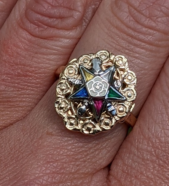 Vintage Eastern Star Enamel Colored Stones Ring - image 6
