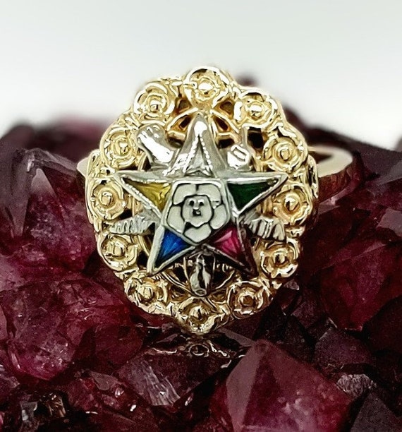 Vintage Eastern Star Enamel Colored Stones Ring - image 1