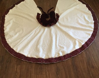 Burgundy Christmas Tree Skirt With FREE  Matching Table Runner