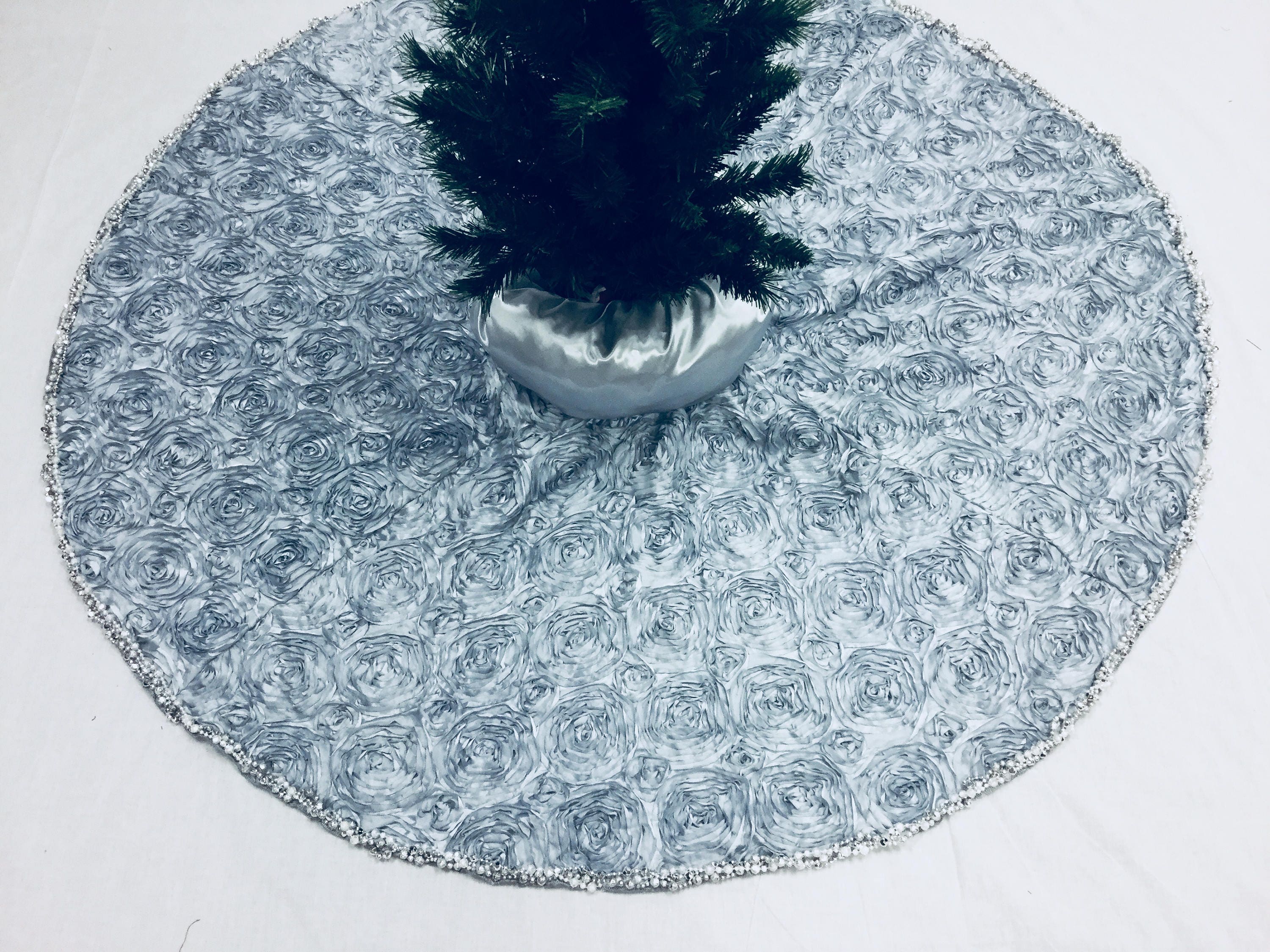 Silver Tree Skirt Silver Christmas Tree Skirt Rose Etsy