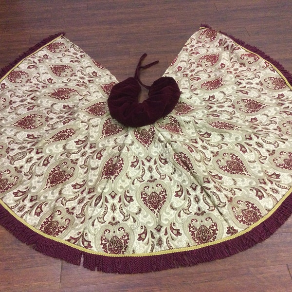 Maroon - Wine, Gold and Cream Christmas Tree  Round Skirt