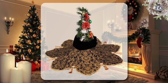 Black Tie Gold With Tassels Gold Christmas Tree Skirt by Christmas Tree Essentials Signature Collection