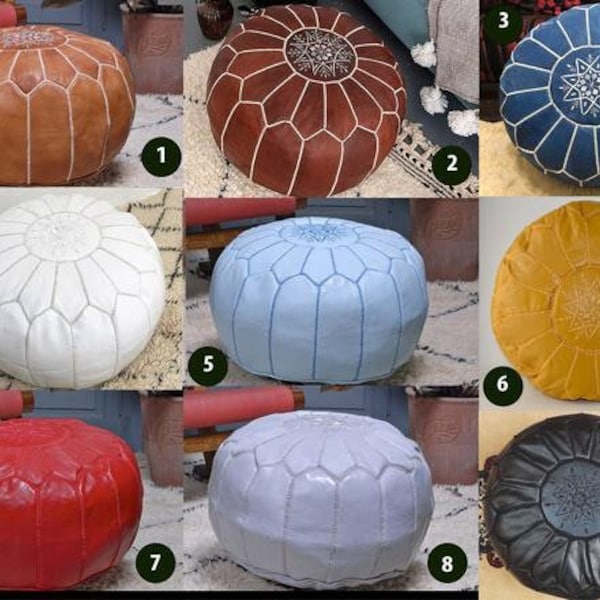 Moroccan Leather Floor Pouf - Handmade Ottoman Cushion for Bohemian Decor and Ethnic Style