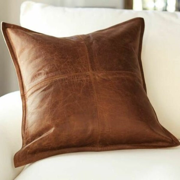 Camel Leather Pillow Etsy