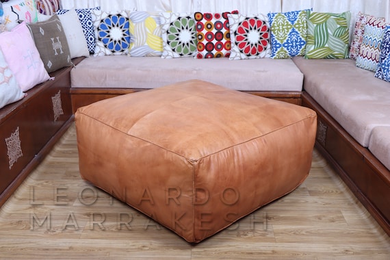 Leather square ottoman online pouf