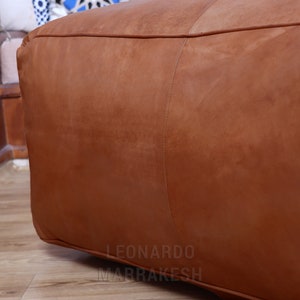 Large Ottoman Pouf Bohemian Furniture Genuine Leather Square Ottoman Square Footstool Ottoman Coffee Table image 8