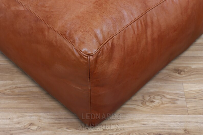 Large Ottoman Pouf Bohemian Furniture Genuine Leather Square Ottoman Square Footstool Ottoman Coffee Table image 10