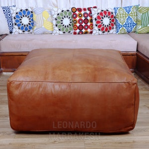 Large Ottoman Pouf Bohemian Furniture Genuine Leather Square Ottoman Square Footstool Ottoman Coffee Table image 2