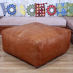 Large Ottoman Pouf Bohemian Furniture Genuine Leather Square Ottoman Square Footstool Ottoman Coffee Table image 6