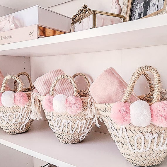 50 off PERSONALIZED Basket bridal Shower Bags customized Straw
