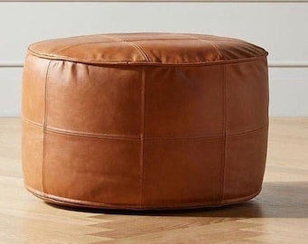 Erstaunlicher runder Ottoman „50 % RABATT“ Handgefertigter quadratischer Leder-Pouf, marokkanischer Pouf, Fußhocker-Pouf, ungefüllte Poufs, Echtleder-Pouf.