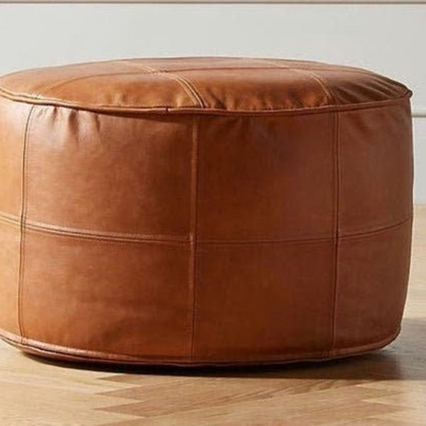 Erstaunlicher runder Ottoman „50 % RABATT“ Handgefertigter quadratischer Leder-Pouf, marokkanischer Pouf, Fußhocker-Pouf, ungefüllte Poufs, Echtleder-Pouf.