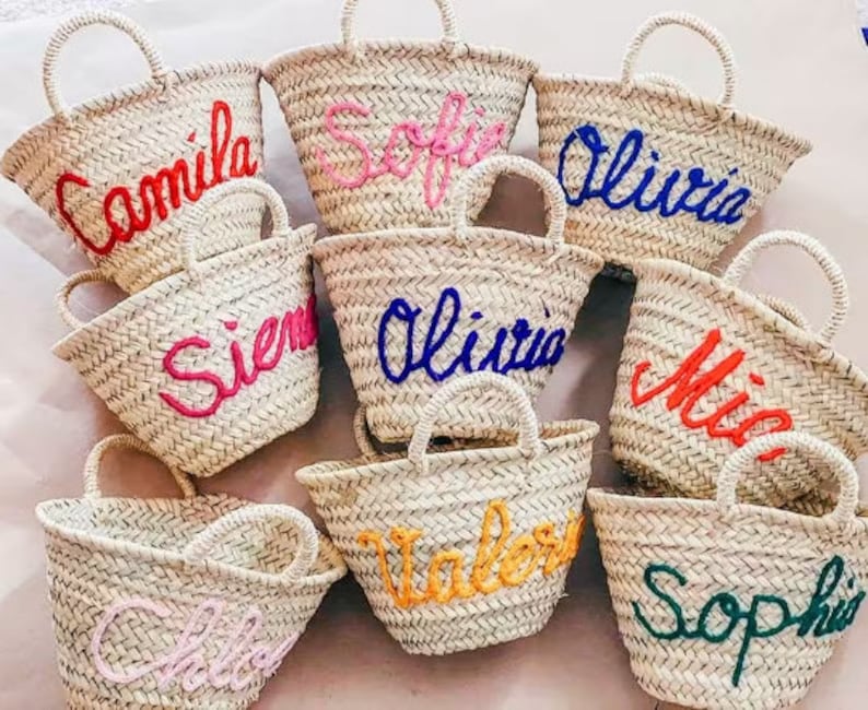 Personalized Easter Straw Basket, Kid Toddler Baby Monogram Easter Basket, customized wedding beach and market Bags, Bachelorette party image 2