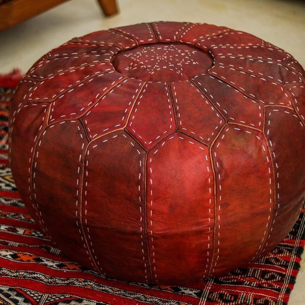 MOROCCAN POUF, Moroccan Leather Pouf Ottoman Moroccan Floor Pillow Cushion, Morocco Pouffe