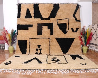 Marokkanischer handgemachter Teppich, Berberteppich aus marokkanischer Wolle im Beni-Ourain-Stil, moderner Teppich, handgewebter Teppich, Azilal-Berberstil - Brauner Teppich Marokko