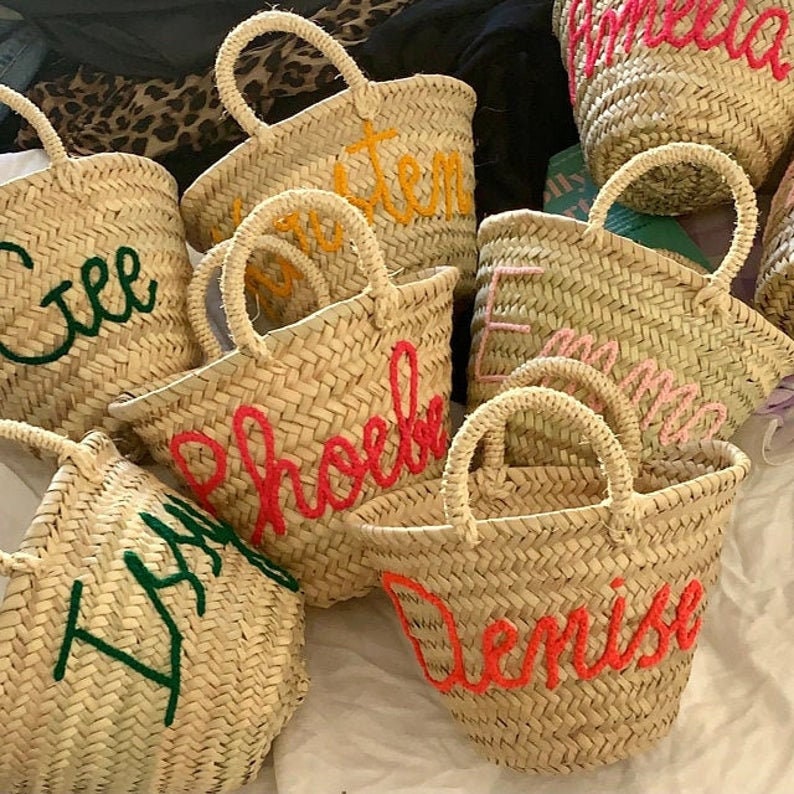 Personalized Easter Straw Basket, Kid Toddler Baby Monogram Easter Basket, customized wedding beach and market Bags, Bachelorette party image 6