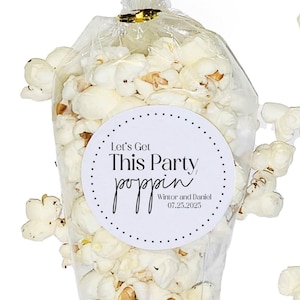 Set of 24 Popcorn Bags with Custom Stickers and Gold Twist Ties| Popcorn Stickers | Personalized  Party Favors