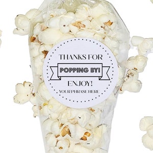 Set of 24 Popcorn Bags with Custom Stickers and Gold Twist Ties| Popcorn Stickers | Personalized  Party Favors