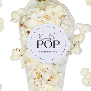 Set of 24 Popcorn Bags with Custom Stickers and Gold Twist Ties | Popcorn Stickers and Bags | Personalized  Party Favors