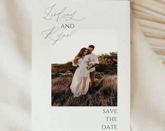 Elegant Modern Save the Date Card 5x7 | Personalized Wedding Announcement | Premium White Cardstock | Custom Minimalist Save the Date