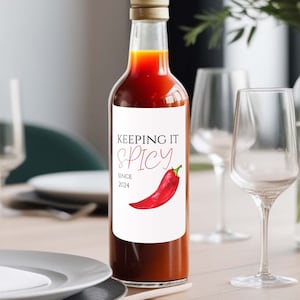 Juego de 27 etiquetas para salsa picante, etiquetas para botellas, etiquetas adhesivas personalizadas, recuerdos de boda personalizados, pegatinas para salsa picante